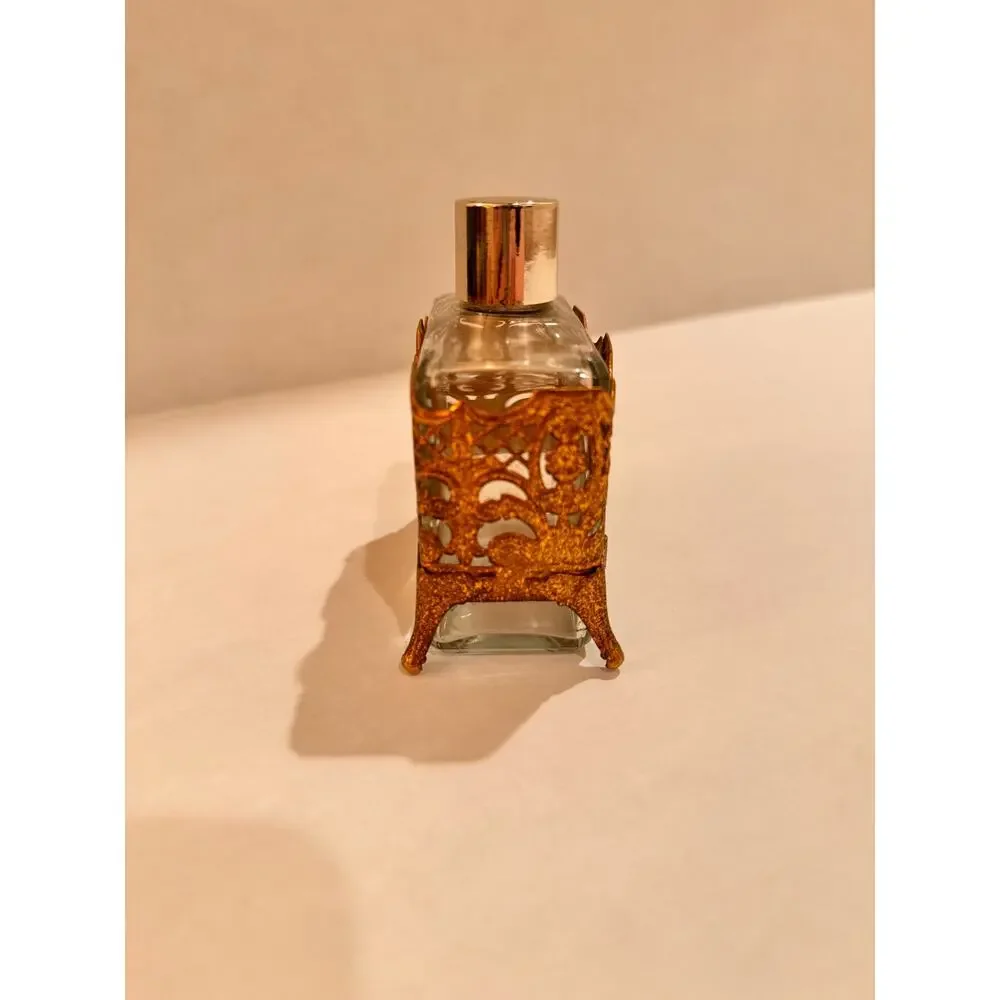 Vintage Perfume Bottle Ornate Footed Gold Filigree Cologne Vanity‎ No Perfume
